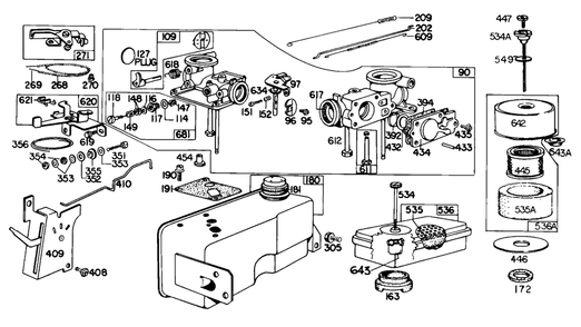 Carburetor Assembly Fuel,a/C Diagram and Parts List for 100902-0015-XX  Briggs and Stratton Engine
